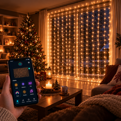 Kurtyna LED Pixel – Świąteczne Animacje do Domu i Ogrodu