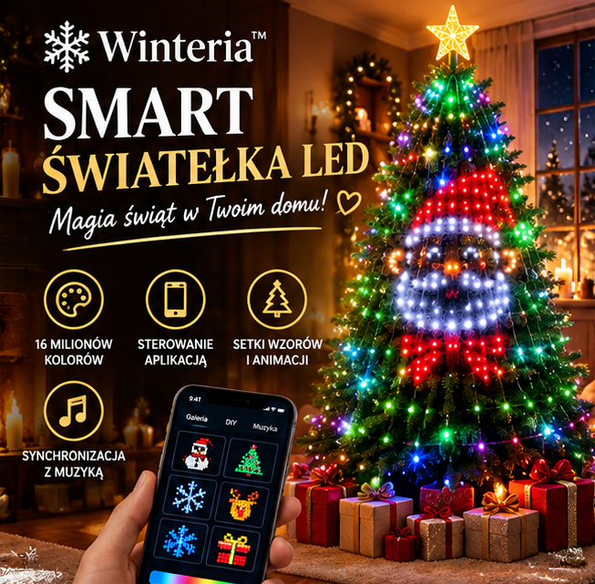 Inteligentna choinka LED 1,8 m – światełka RGB z aplikacją i pilotem