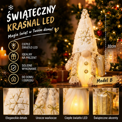 Biały Świąteczny Krasnal LED
