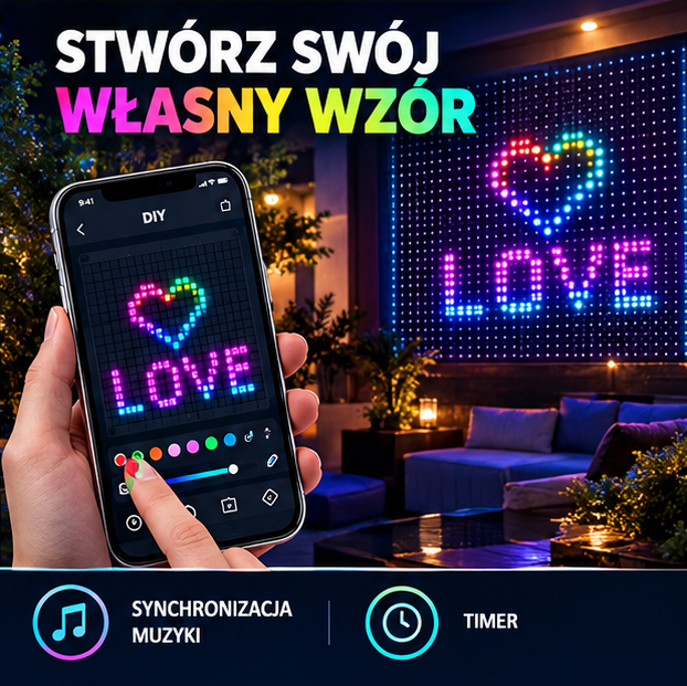 Kurtyna LED Pixel – Świąteczne Animacje do Domu i Ogrodu