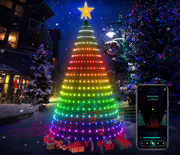 Inteligentna choinka LED 1,8 m – światełka RGB z aplikacją i pilotem