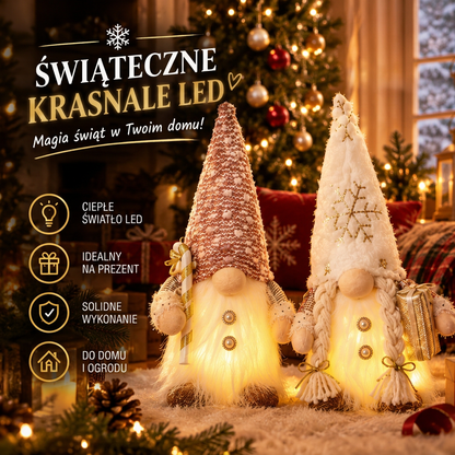Świąteczne Krasnale LED – kwadrat