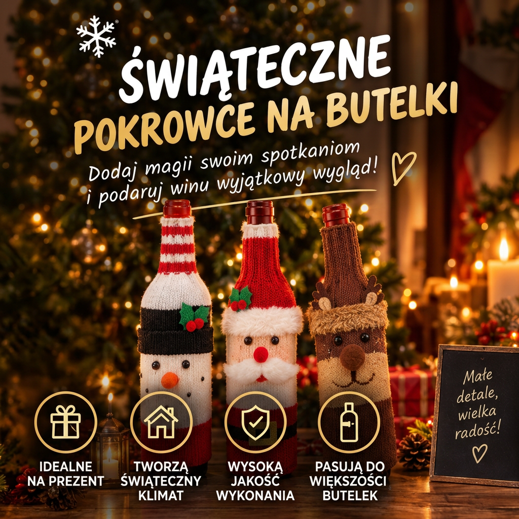 Świąteczne Pokrowce na Butelki – kwadrat